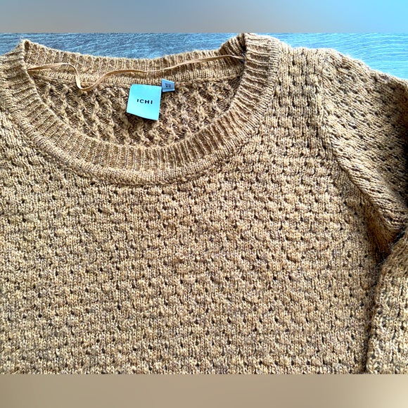 ICHI tan brown knit sweater crew neck cotton blend - Picture 2 of 9